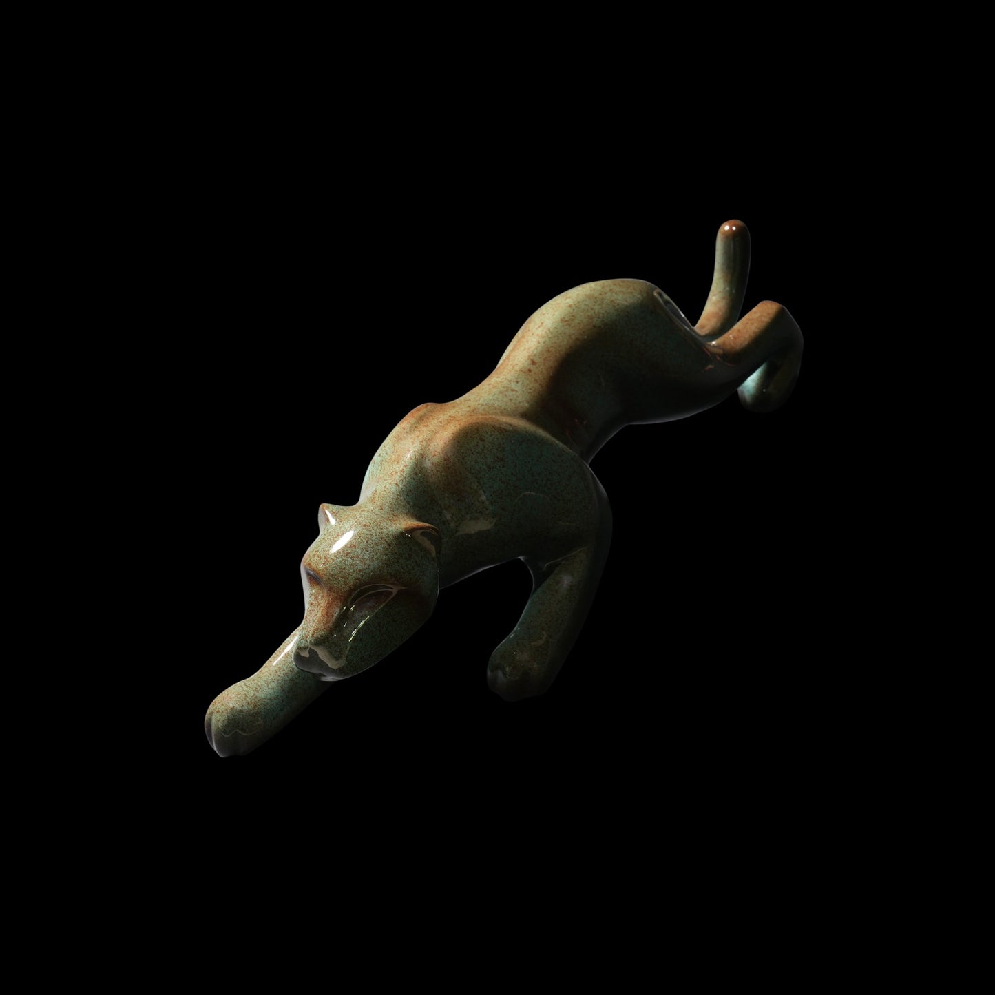 JAGUAR - Glossy Jade with pigments - Sculpture