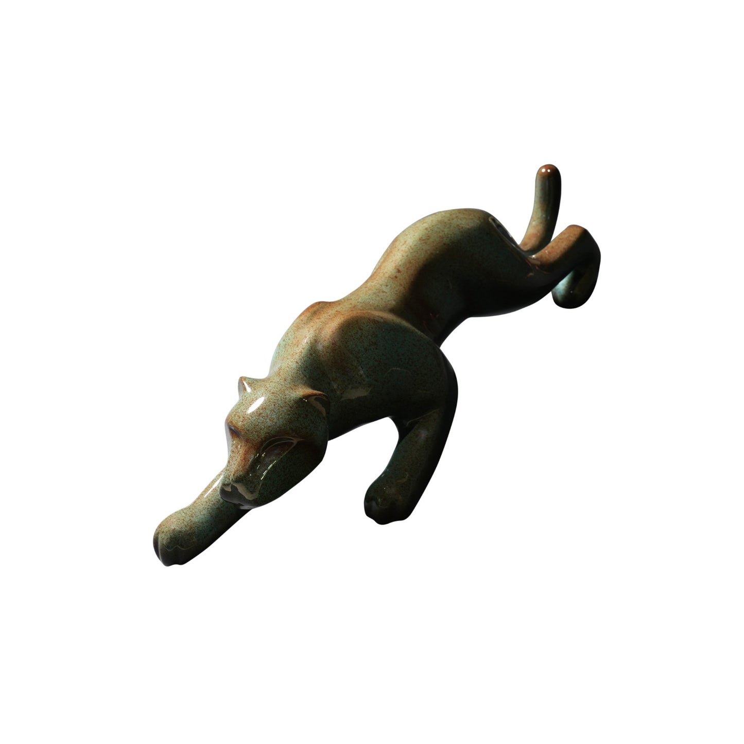 JAGUAR - Glossy Jade with pigments - Sculpture