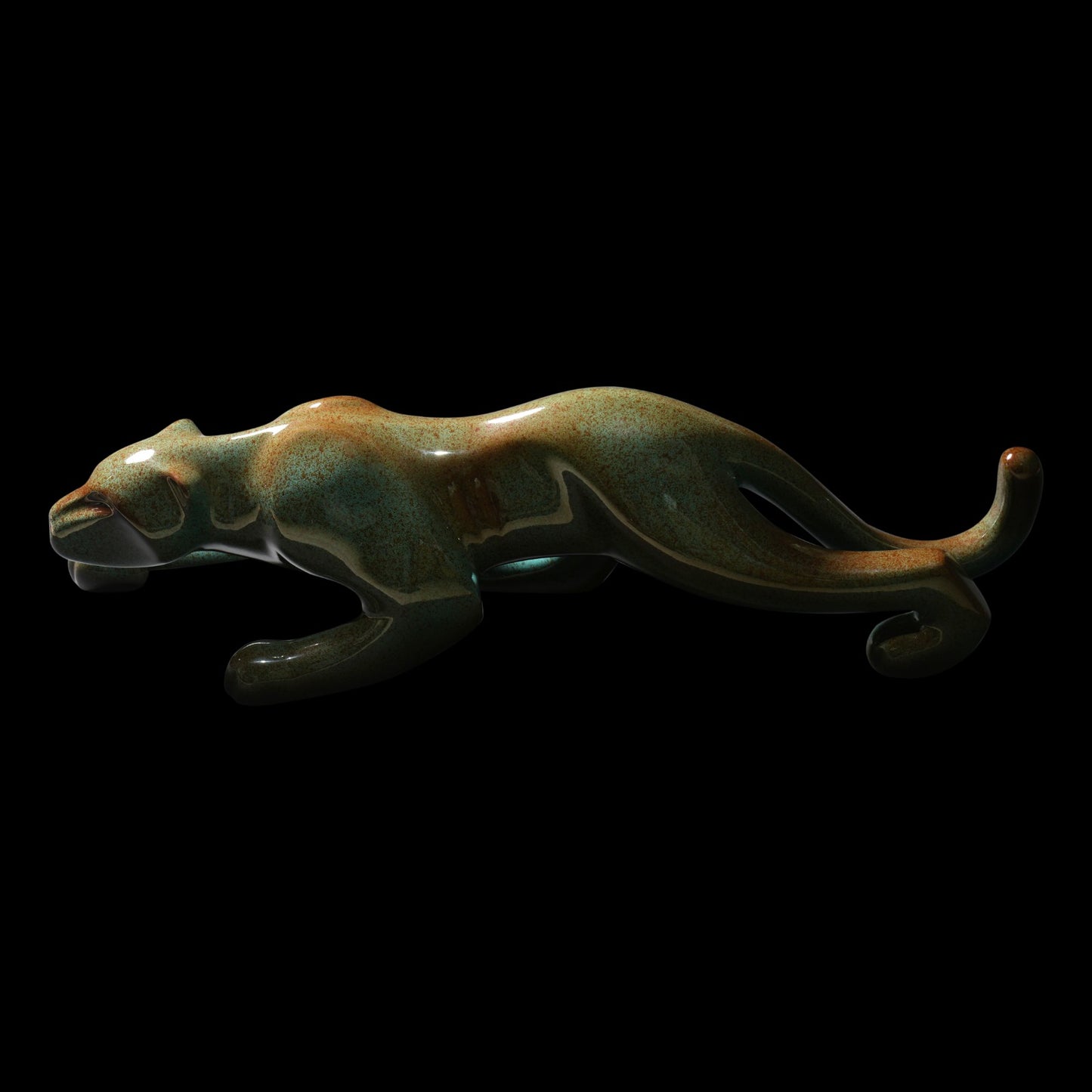 JAGUAR - Glossy Jade with pigments - Sculpture